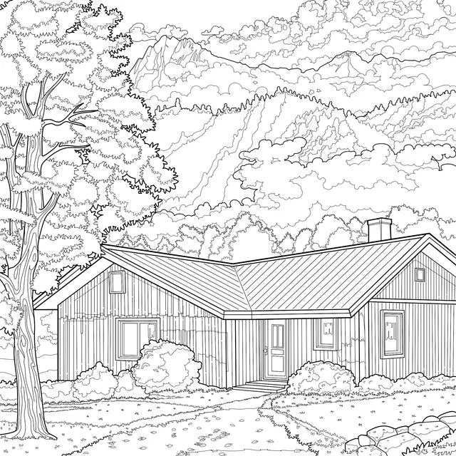 Beautiful Autumn Wooden - house Scene