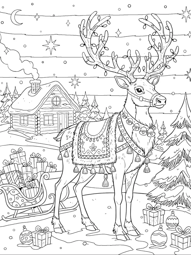 Christmas Reindeer and Snow Scene