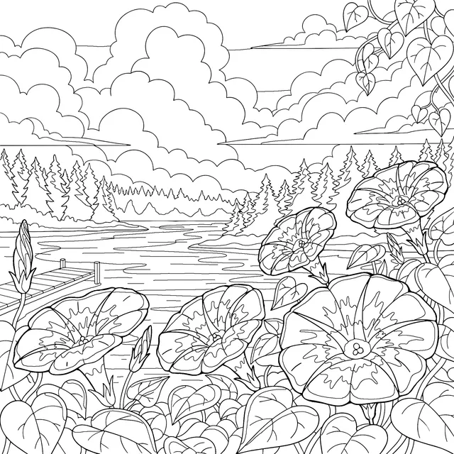 Morning Glories by the Lake