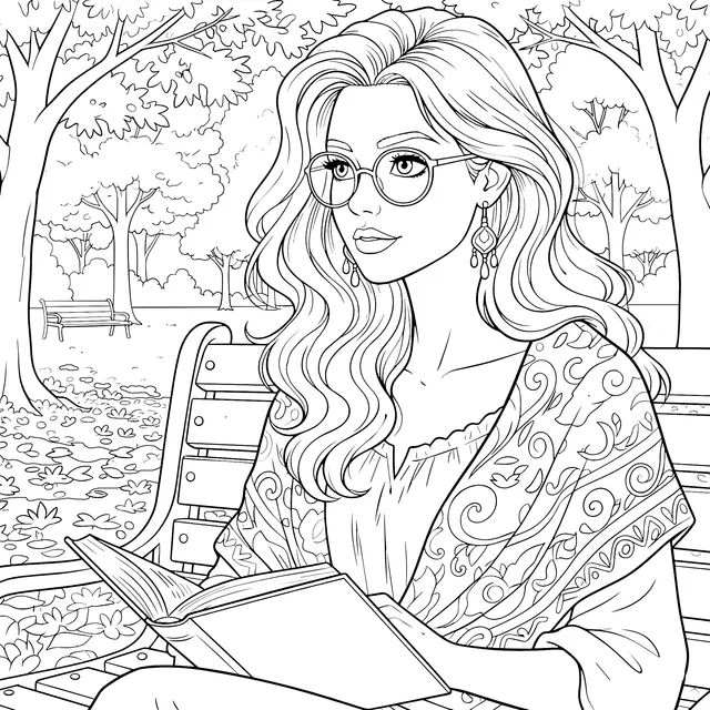 Woman Reading on a Bench in Autumn