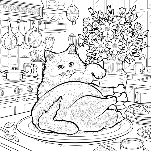 Cat and Roast Turkey