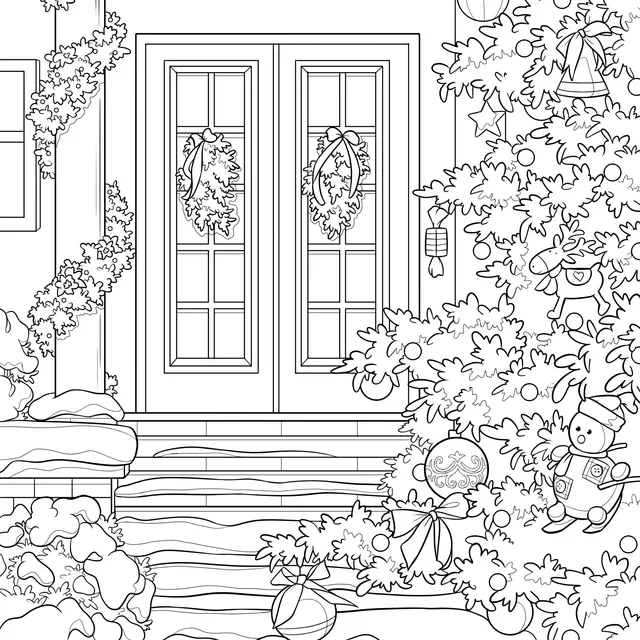 Christmas Scene in Front of a Winter Door