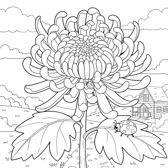 Chrysanthemum and Ladybugs in the Countryside