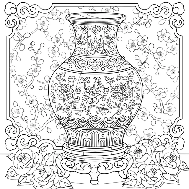 Chinese Blue - and - White Porcelain Vase Illustration