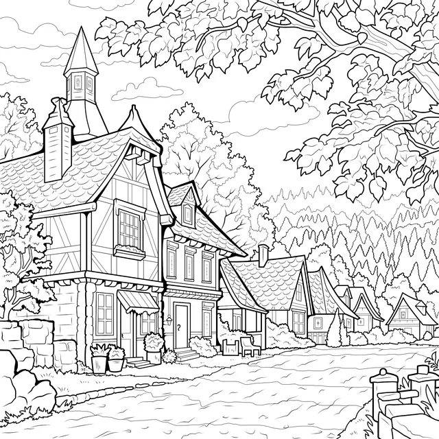 Charming Autumn Town Landscape