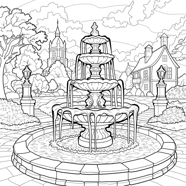 Beautiful Autumn Fountain Scene