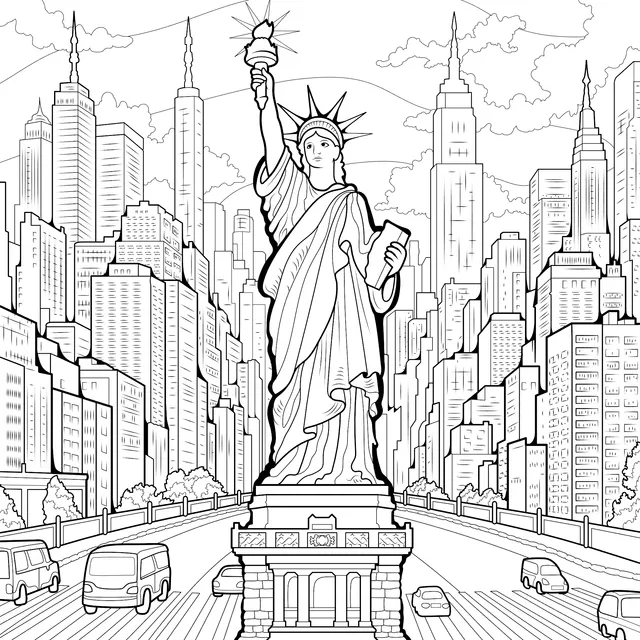 Statue of Liberty and Cityscape