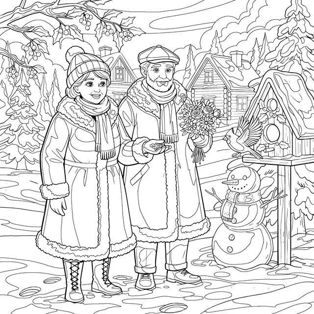 Warm - hearted Elderly Couple in Winter