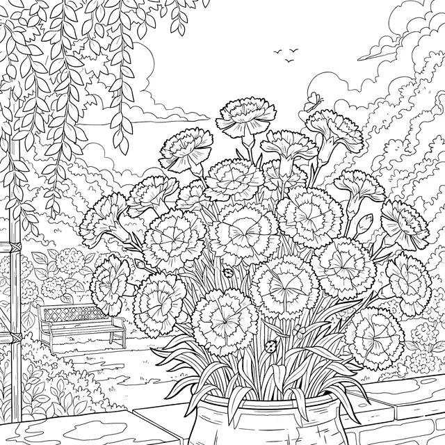 Colorful Carnations in the Garden