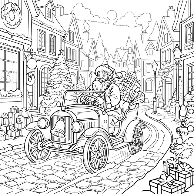 Santa Claus Driving to Deliver Gifts