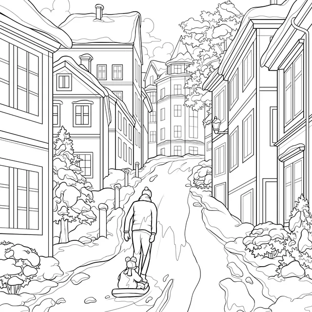 Parent - child Fun on a Winter Street