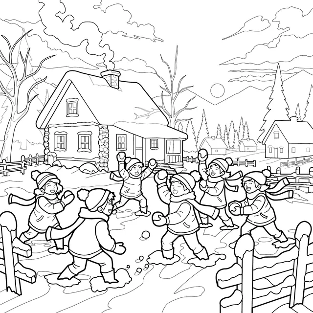 Childlike Fun in Winter Snow Scene