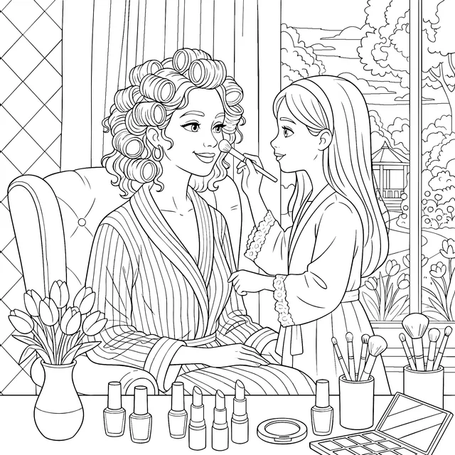 Daughter Applying Makeup for Mother