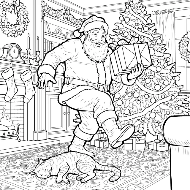 A Cozy Scene of Santa Claus and a Cat