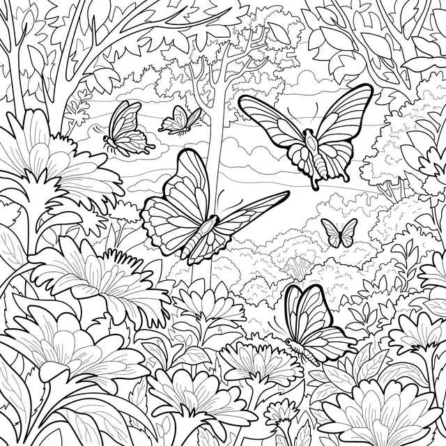 Colorful Butterflies in Flowering Bushes