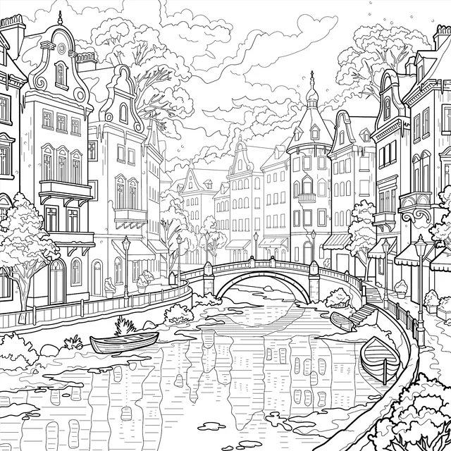 Winter Riverside Town Scenery