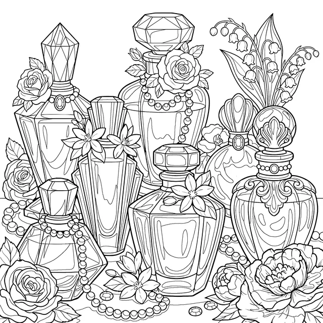 Perfume Bottles and Flowers