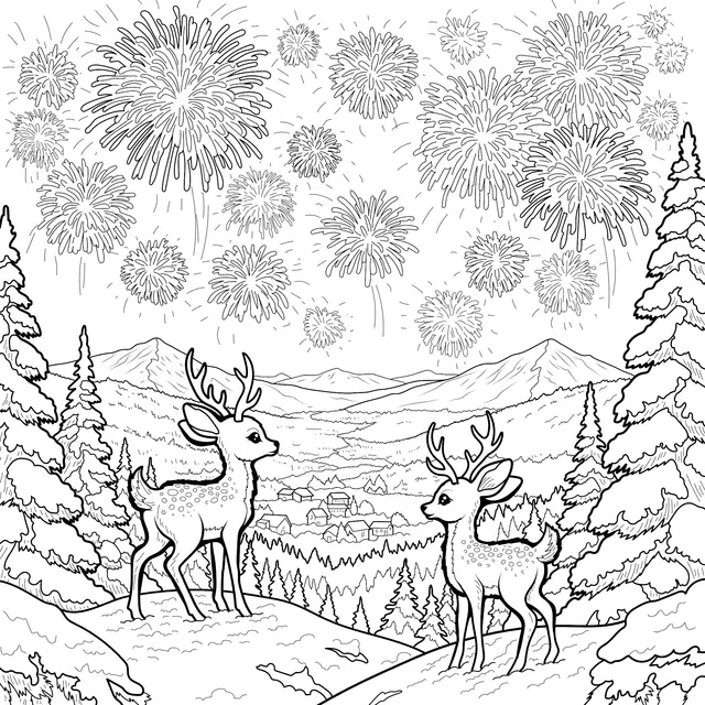 Winter Beauty of Deer and Fireworks