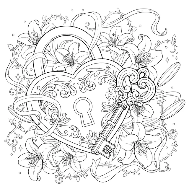 Heart - shaped Lock and Key Illustration