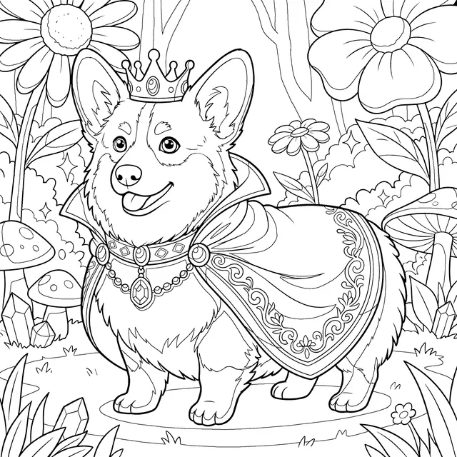Corgi Wearing a Crown and Cape