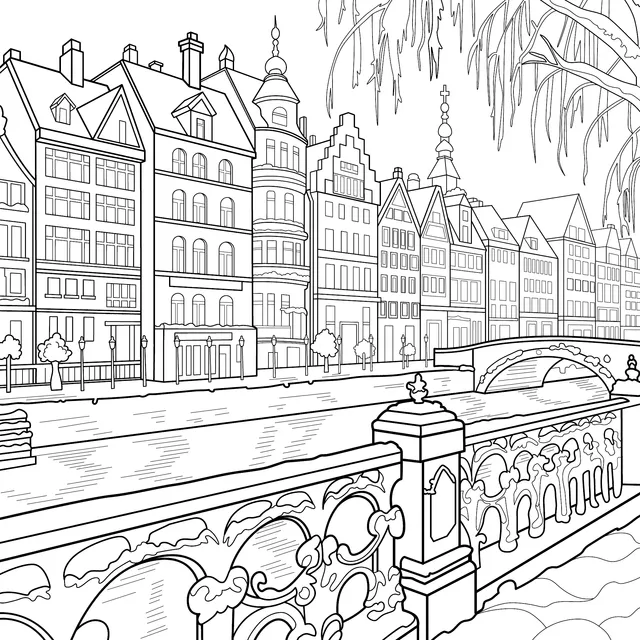 Wintertime Riverside Townscape