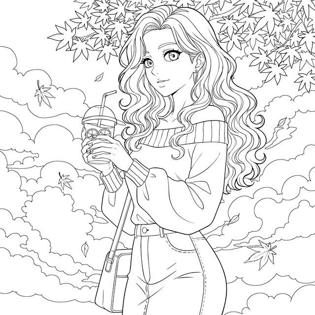 Girl Holding a Drink in Autumn