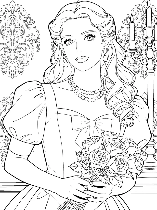 Elegant Classical Lady Holding Flowers