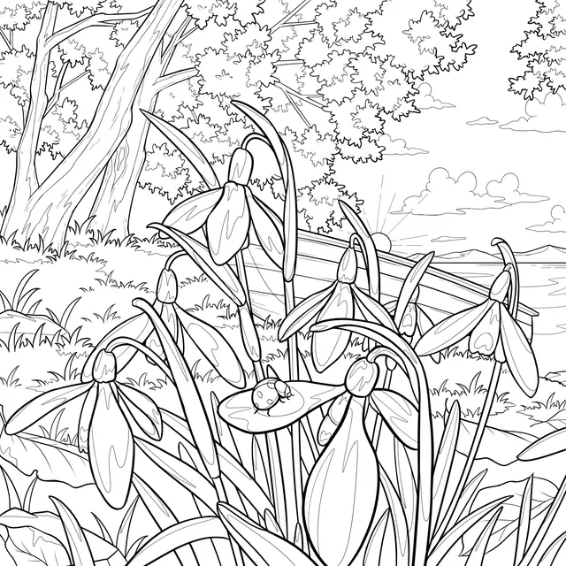 Spring Lakeside Flower Scene