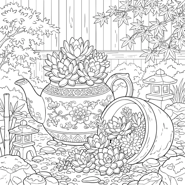 Succulents and Teaware in the Courtyard