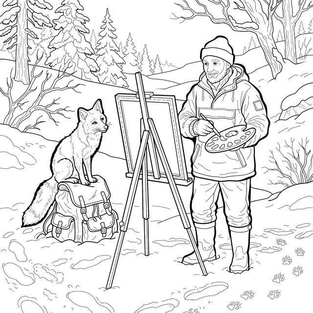 Painter and Fox in the Snow