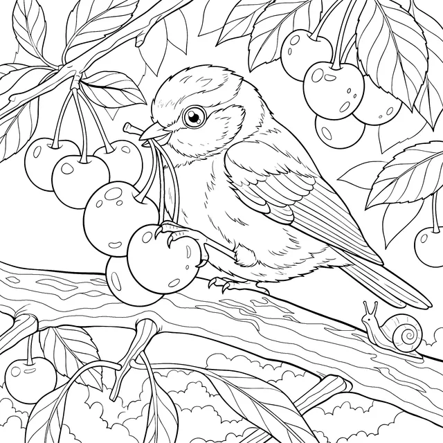 Bird and Cherries on the Branch