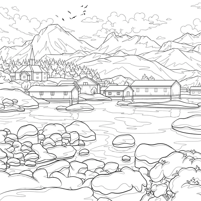 Beautiful Winter Village Scene