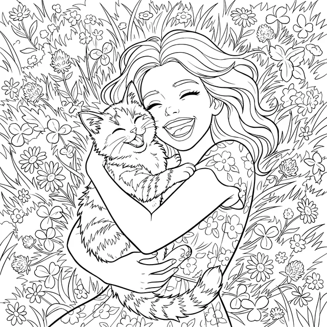 Warm Moment of a Girl and a Cat
