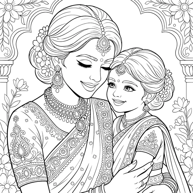 Warm Moment of an Indian Mother and Daughter