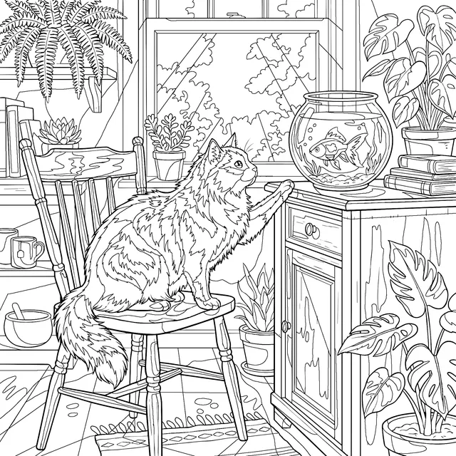 A Fun Moment Between a Cat and a Goldfish