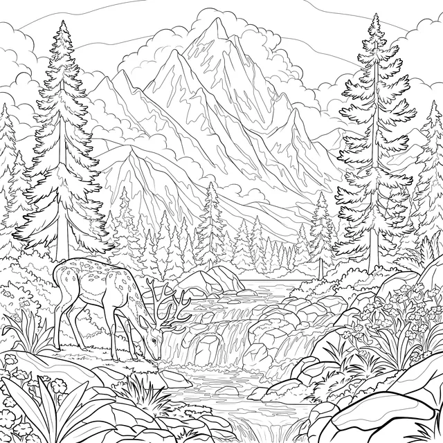 Beautiful Scenery of a Deer in the Mountains and Forests