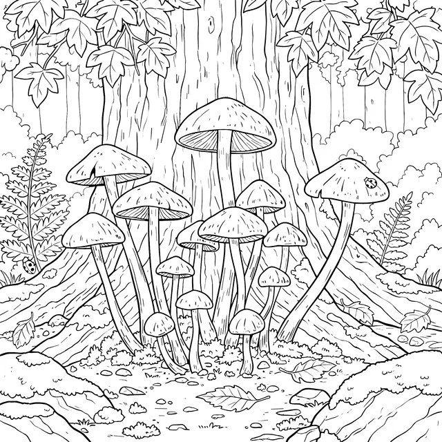 Mushroom Cluster under the Tree