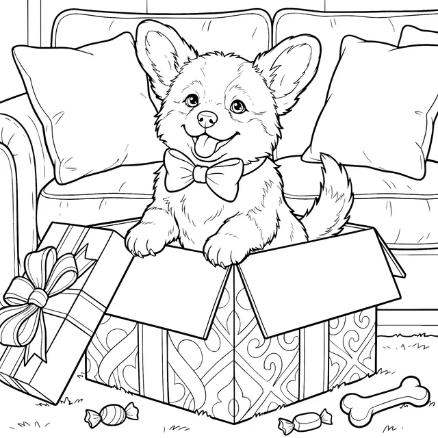 Adorable Puppy in a Gift Box