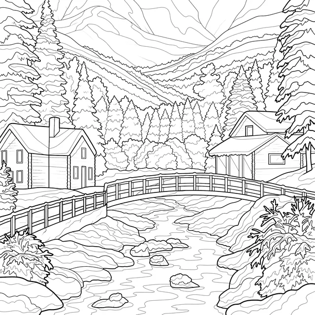 Beautiful Winter Scene of Mountain Cottages