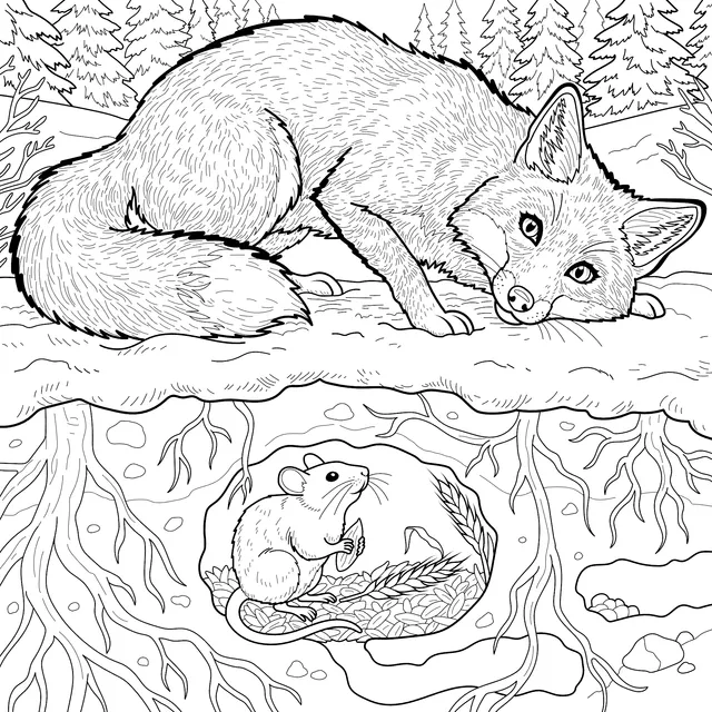 Fox and Mouse in the Snow