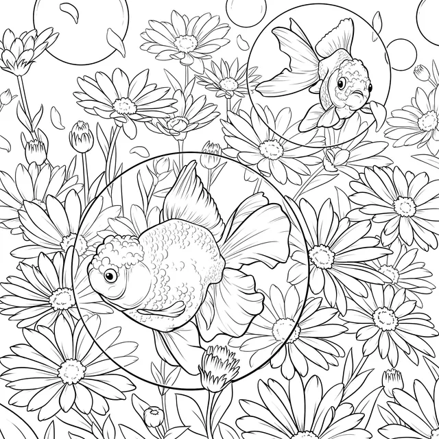 Goldfish and Blooming Flowers