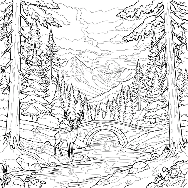 Deer and Bridge in the Forest