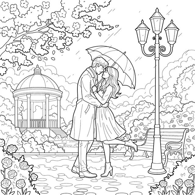 Romantic Couple in the Rain
