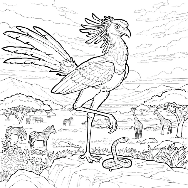 Secretary bird on the African savanna