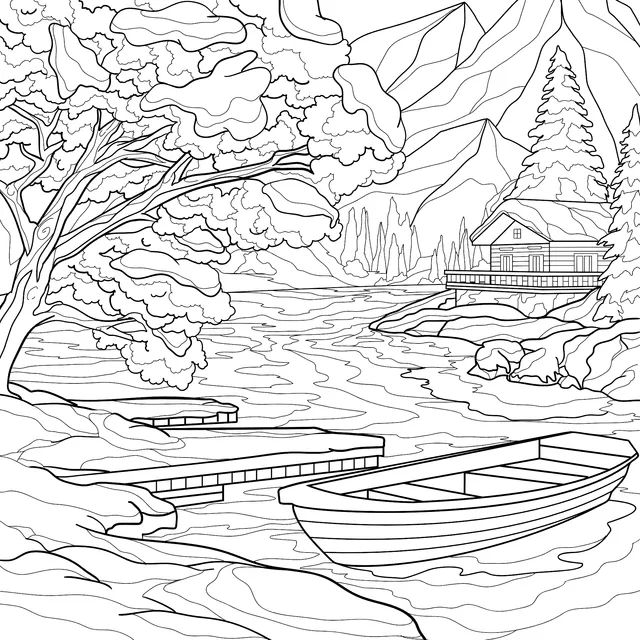 Winter Riverside Cabin Landscape