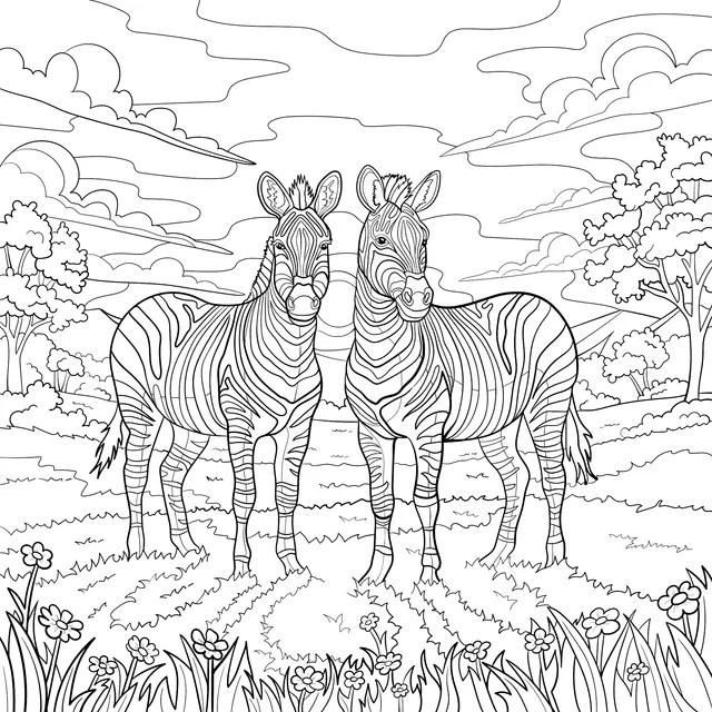 Two Zebras on the Grassland