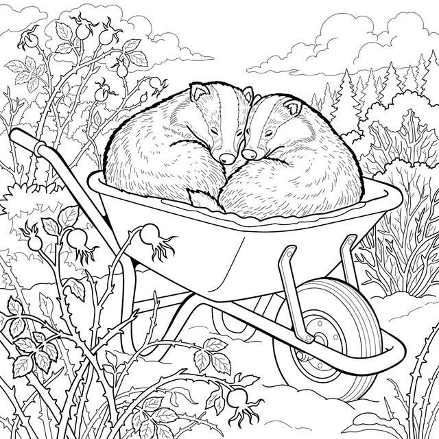 Badgers Snuggling in a Wheelbarrow