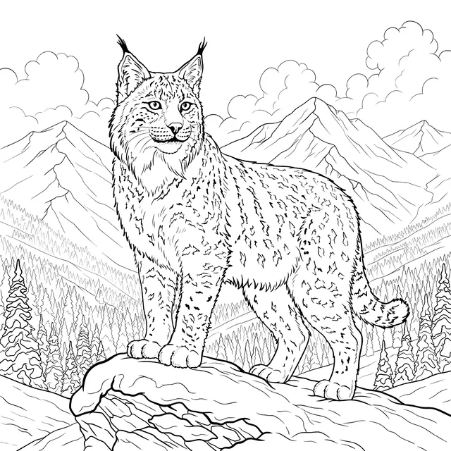 Lynx on the Snow - capped Mountains