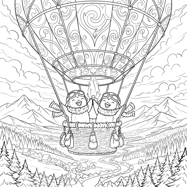 Penguins' Hot - air Balloon Journey