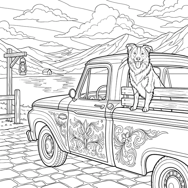 A Cozy Moment of a Truck and a Cute Dog